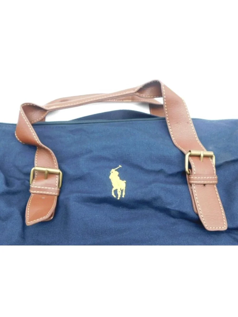 Ralph Lauren Navy Canvas Duffel Travel Gym Bag Leather Handle